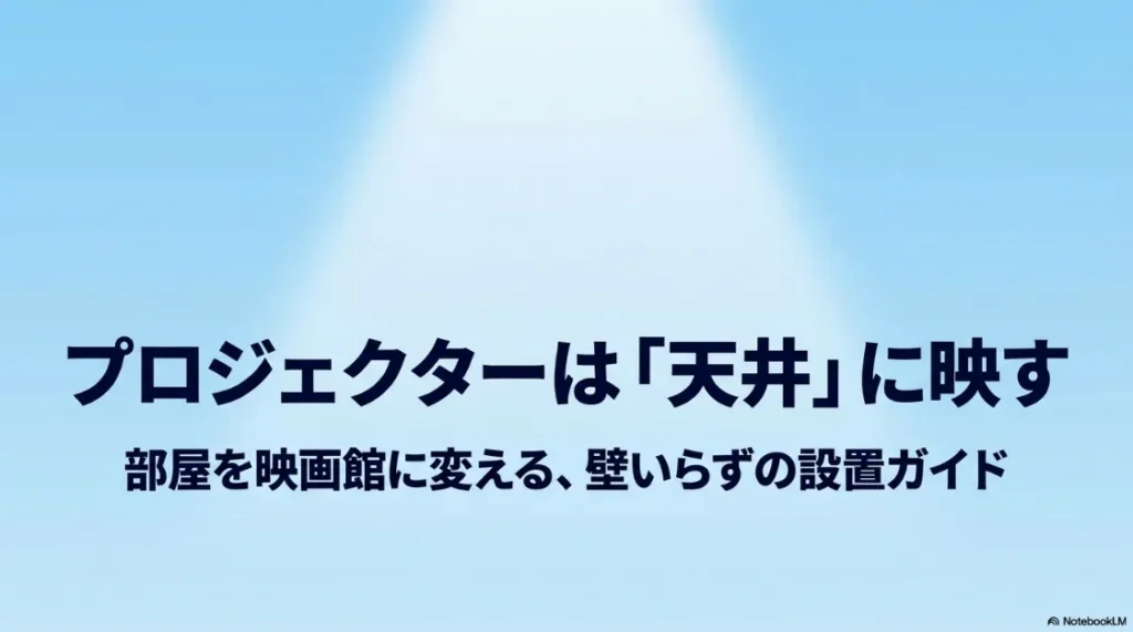 プロジェクターを天井に映して部屋を映画館に変える壁いらずの設置ガイドの表紙