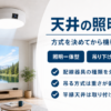天井に取り付けた円盤型の照明一体型プロジェクターが壁へ投影しているバナー