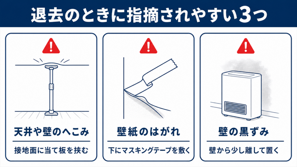 賃貸で退去時に問題になりやすい設置跡を示した図