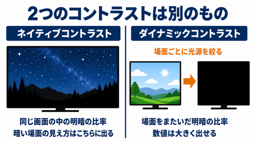 ネイティブコントラストとダイナミックコントラストの違いを示した図