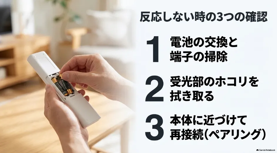 プロジェクターのリモコンが反応しないときに電池・受光部・ペアリングを確認する手順