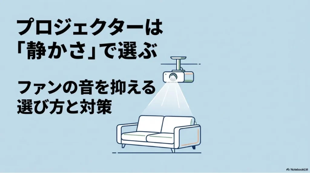 プロジェクターは「静かさ」で選ぶ。ファンの音を抑える選び方と対策の解説スライド
