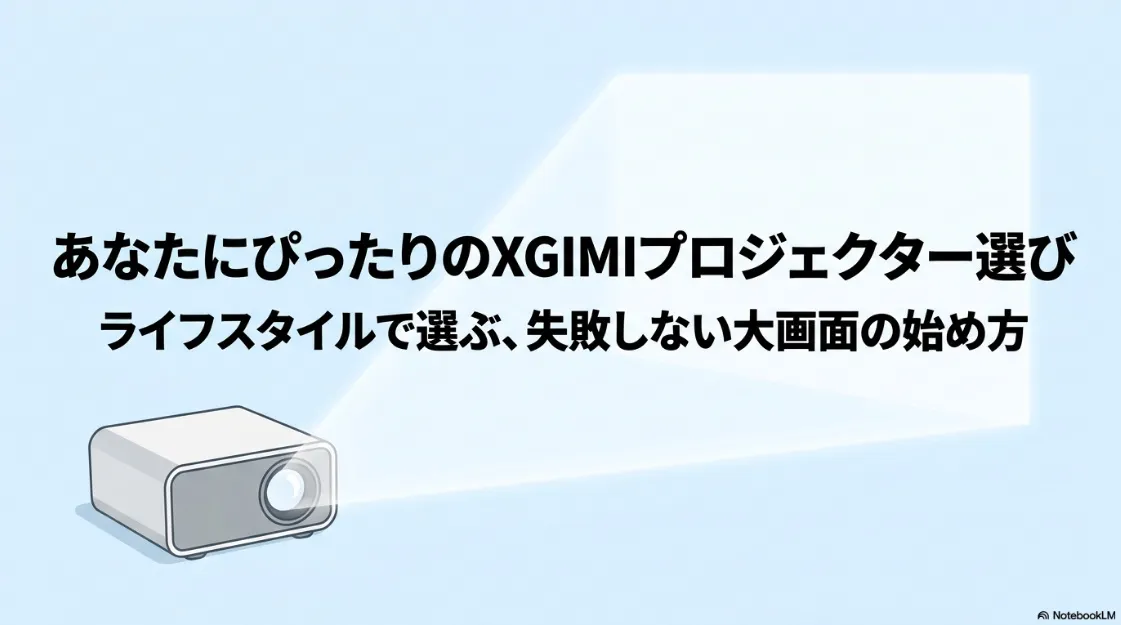 XGIMIプロジェクター選びのガイド。ライフスタイルに合わせた失敗しない大画面の始め方の表紙スライド。