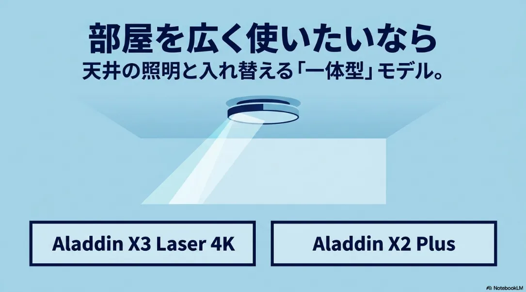 部屋を広く使える天井の照明一体型モデル
