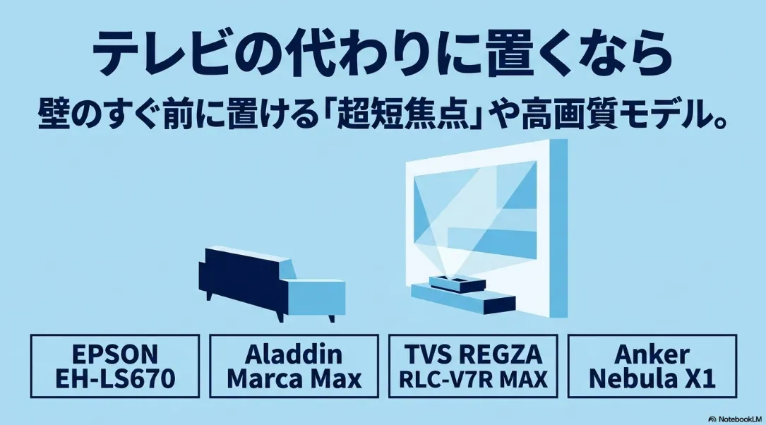 テレビの代わりに置ける超短焦点や高画質モデル