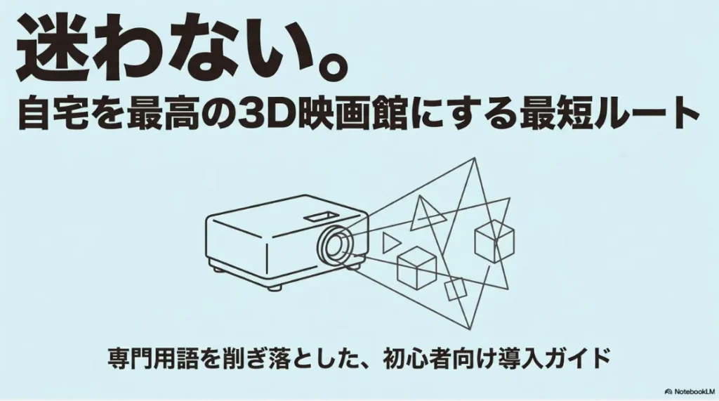 自宅を3D映画館にするためのプロジェクター活用ガイドの表紙イメージ