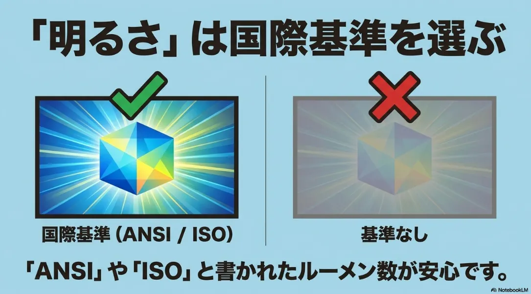 プロジェクターの明るさはANSIやISOなどの国際基準を選ぶ