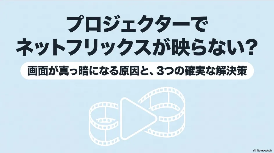 プロジェクターでネットフリックスが映らない・画面が真っ暗になる原因と3つの確実な解決策を解説するアイキャッチスライド