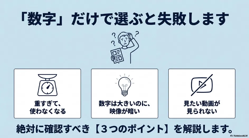 プロジェクター選びで確認すべき3つのポイント：重さ、明るさ、動画視聴対応