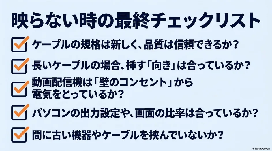 プロジェクターがHDMIで映らない時に確認すべき最終チェックリスト