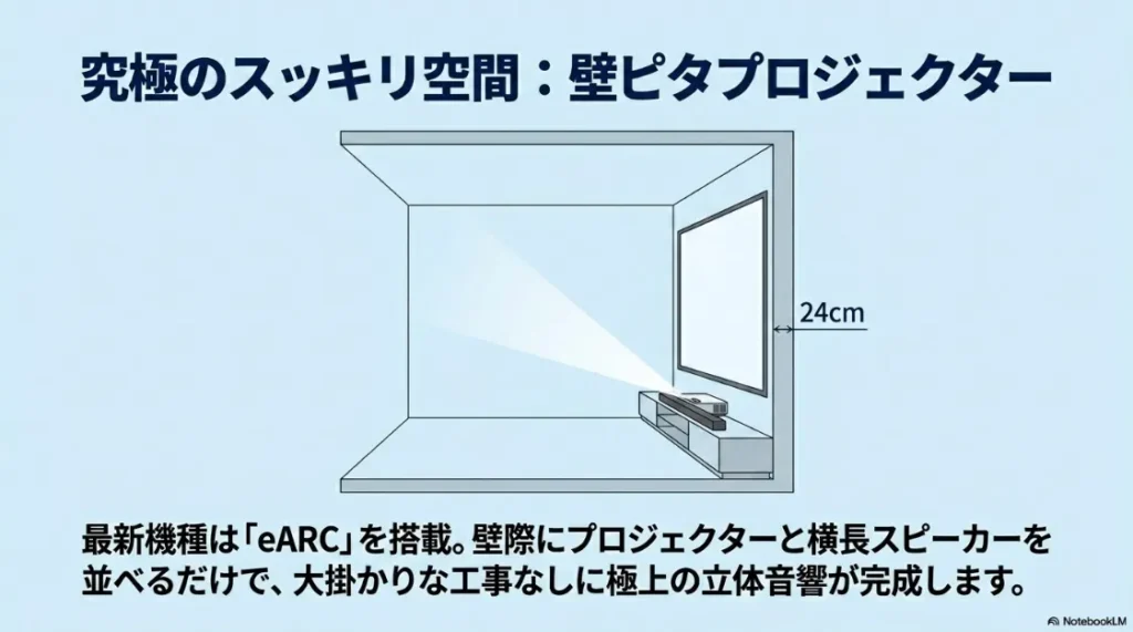 24cmの壁ピタプロジェクターの究極のスッキリ空間
