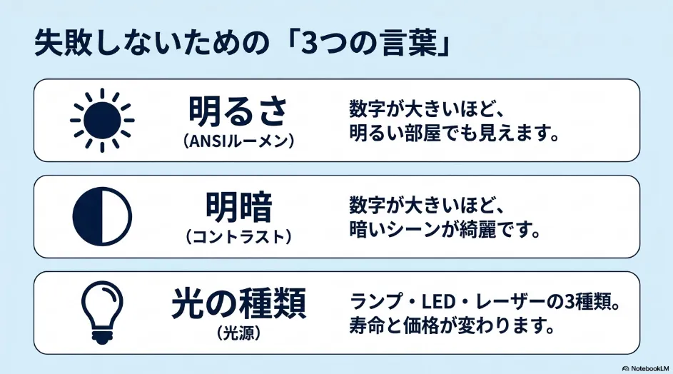 BenQプロジェクター選びで確認したい明るさ・コントラスト・光源の3項目