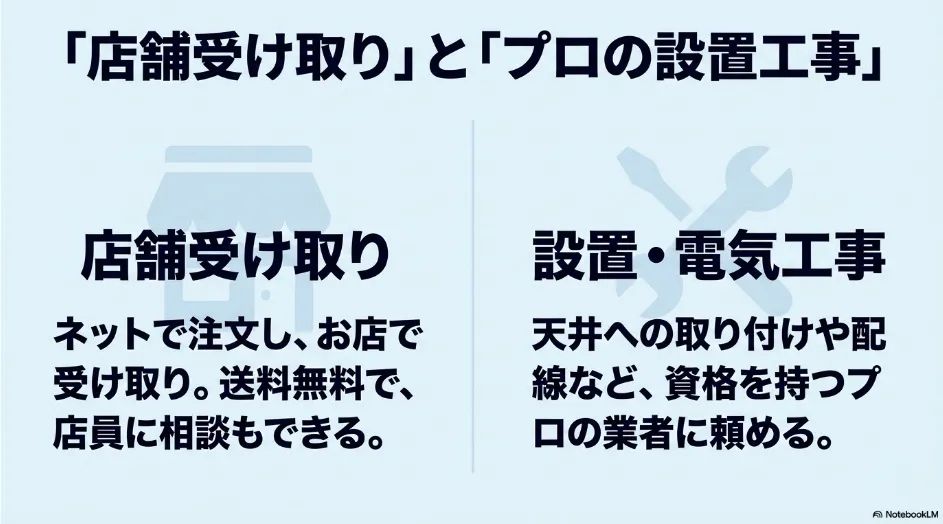 エディオンの店舗受取サービスとプロによるプロジェクター設置・電気工事の案内