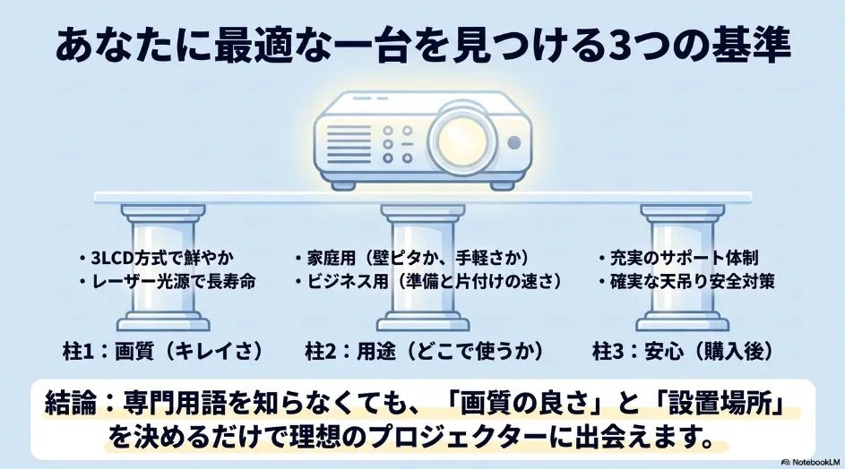 エプソンのプロジェクターを画質・用途・購入後の安心の3基準で選ぶ方法
