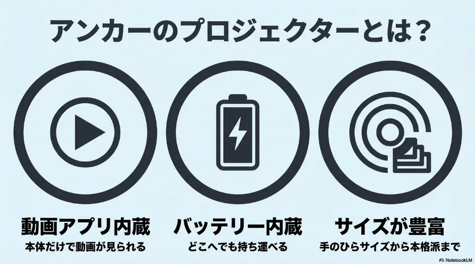 動画アプリ内蔵やバッテリー搭載などAnker Nebulaプロジェクターの特徴