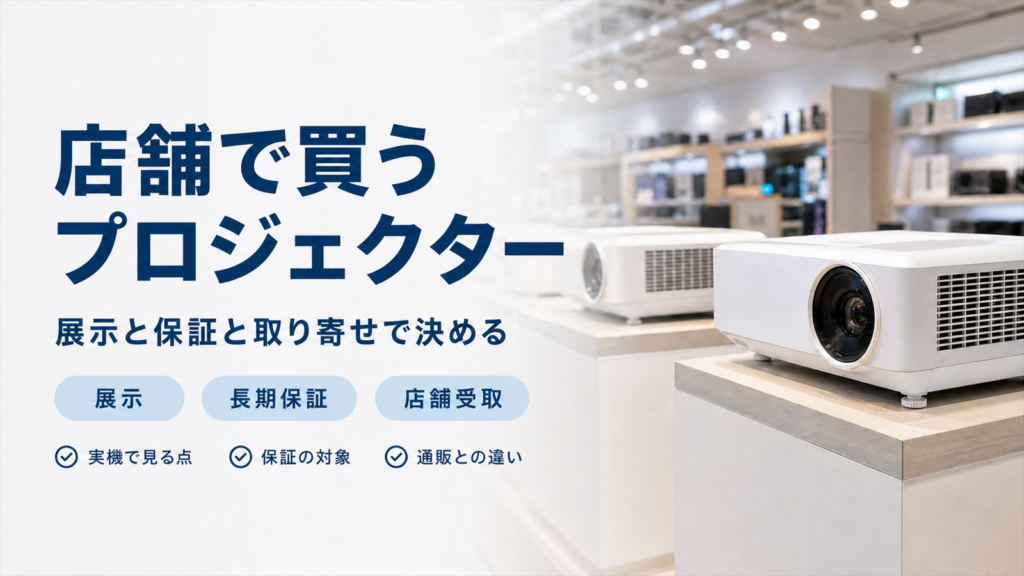 店舗でプロジェクターを買う際の確認点をまとめたバナー