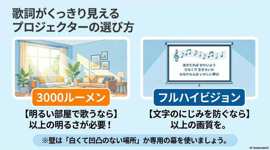 カラオケ用プロジェクターに必要な3000ルーメン以上の明るさとフルHD画質
