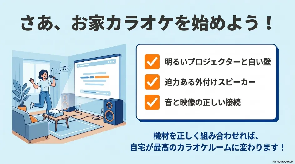 明るいプロジェクター・外付けスピーカー・正しい接続を確認するお家カラオケのチェックリスト