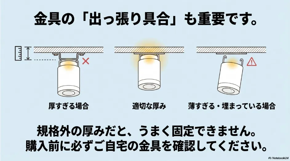 引掛シーリングの出しろが厚すぎる場合と薄すぎる場合の設置例