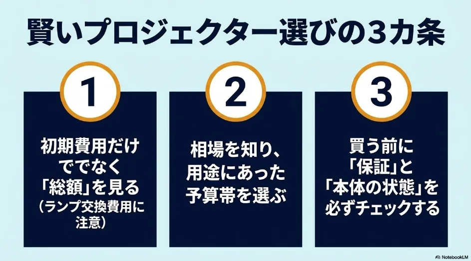 中古プロジェクター選びで総額・相場・保証と本体状態を確認する3つのポイント