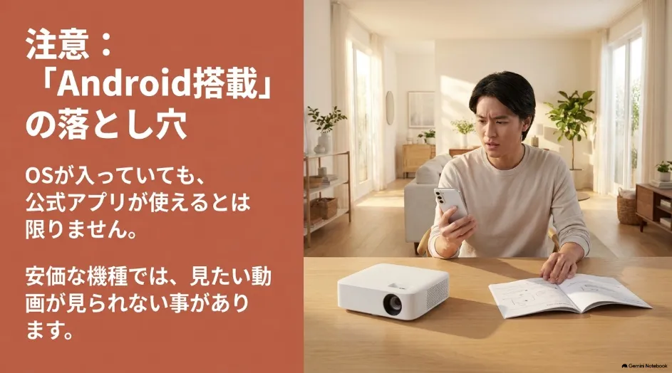 Android搭載プロジェクターでも公式動画アプリが使えるとは限らない注意点