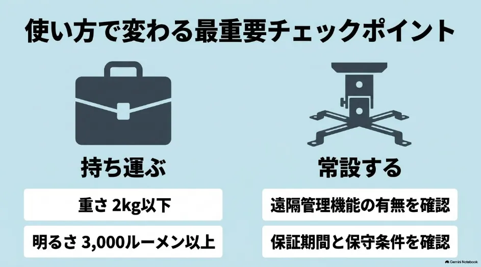 ビジネス用プロジェクターを持ち運ぶ場合と常設する場合のチェックポイント