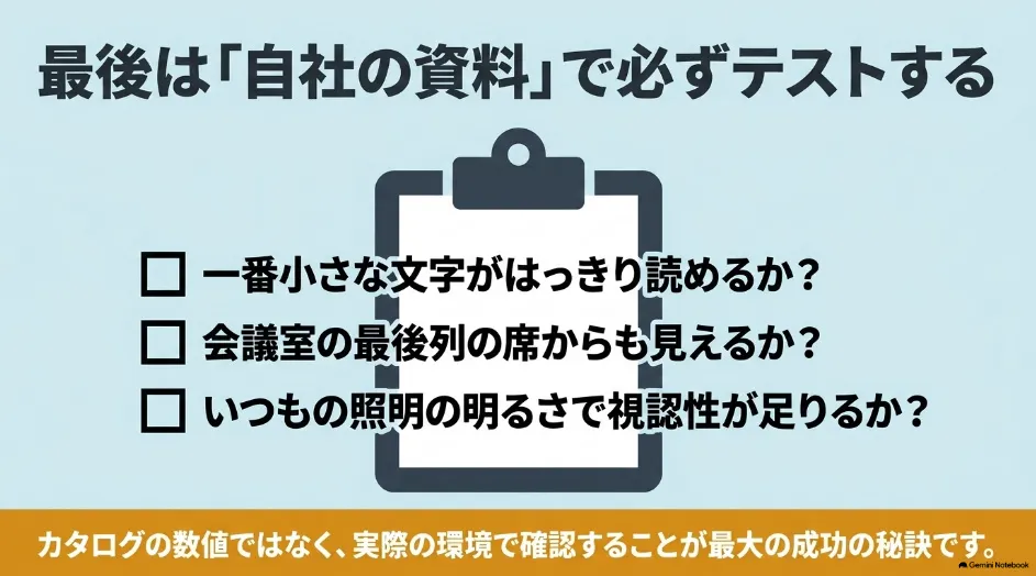 自社資料を使ったビジネス用プロジェクター導入前の試写チェック項目