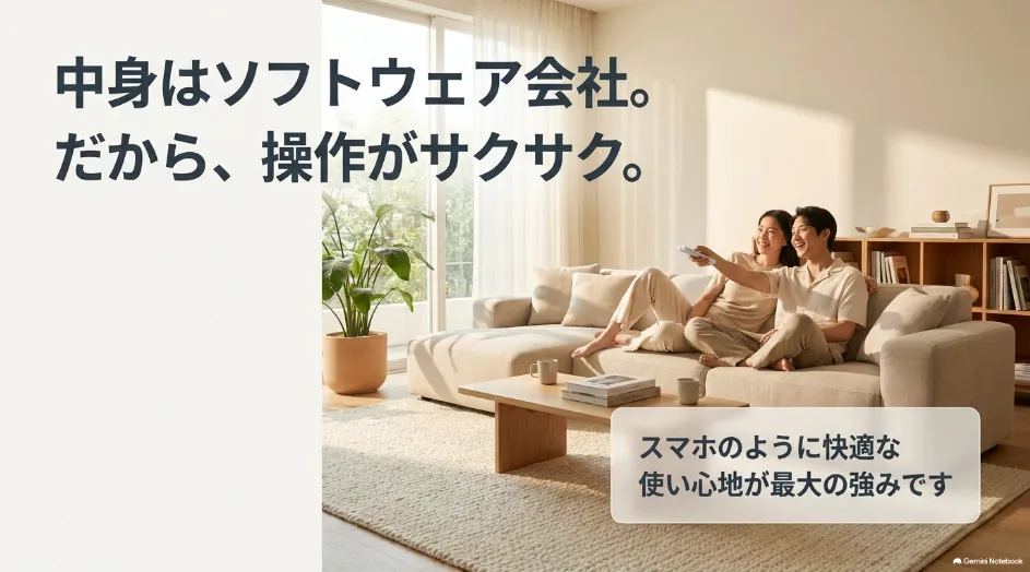 Dangbeiがソフトウェア会社から始まり、操作性に強みがあることを説明するスライド