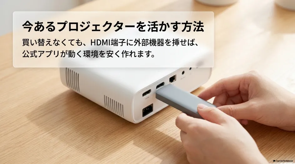 既存のプロジェクターのHDMI端子に外部ストリーミング機器を接続して活用する方法