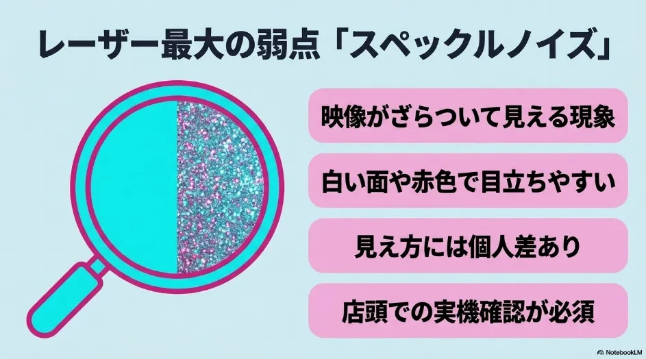 レーザープロジェクターの映像にざらつきが見えるスペックルノイズの例