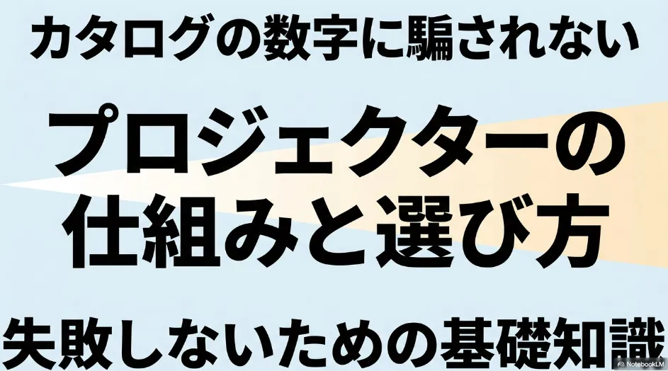 プロジェクターの仕組みとカタログ数値の正しい見方を解説するスライド