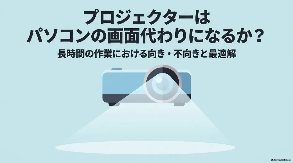 プロジェクターをパソコンのモニター代わりに使う場合の向き不向きを解説するスライド