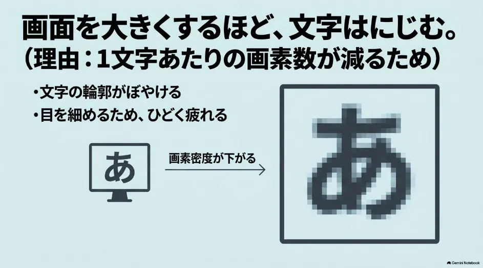投影画面を大きくすると画素密度が下がり文字がにじみやすくなる仕組み