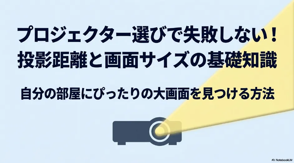 プロジェクターの投影距離と画面サイズの基礎知識を紹介するタイトルスライド