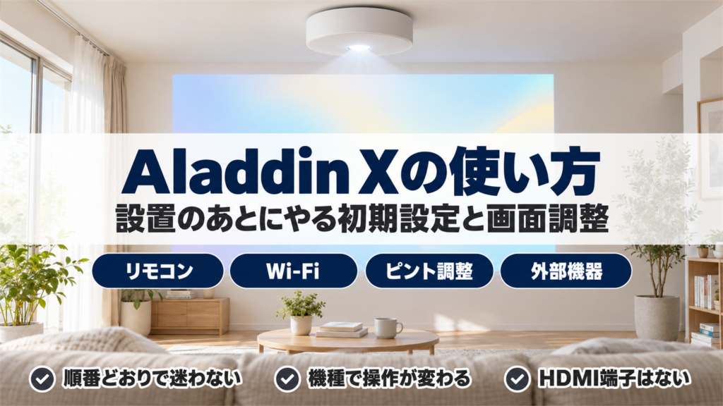 天井の照明一体型プロジェクターが壁に映像を映すリビング