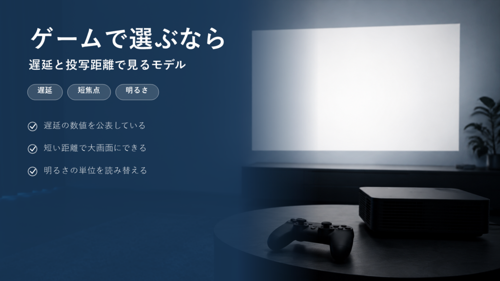 ViewSonicを遅延と投写距離で選ぶ要点をまとめたバナー