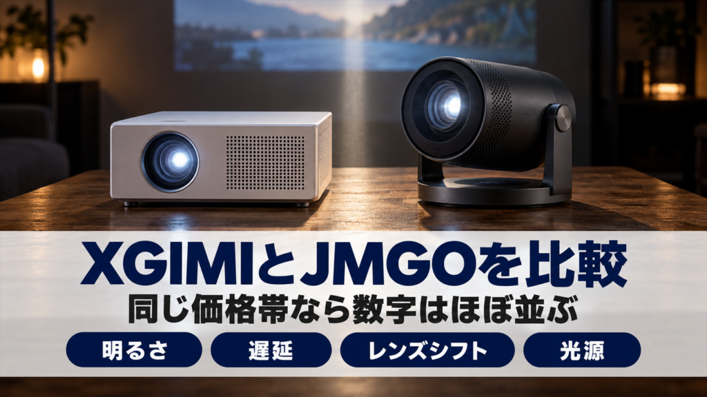 テーブルに並べた箱型とジンバル型のプロジェクター2台