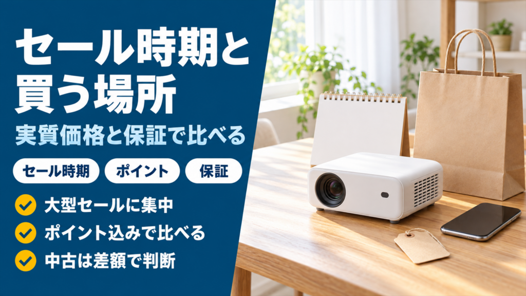 プロジェクターのセール時期と購入先の選び方をまとめたバナー