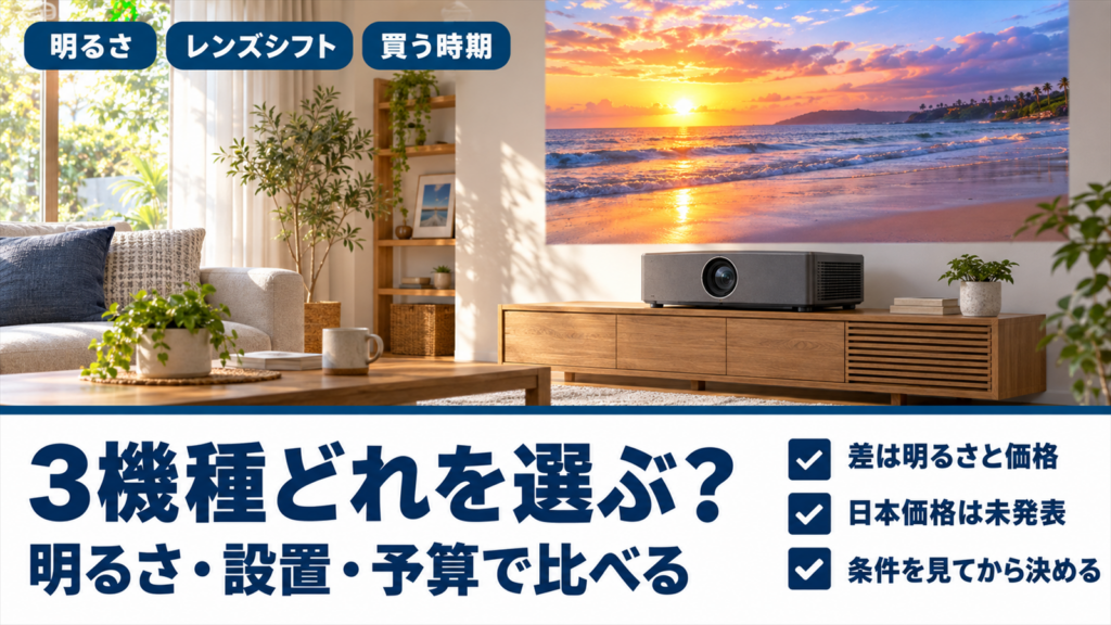 4Kプロジェクター3機種の選び方をまとめたバナー